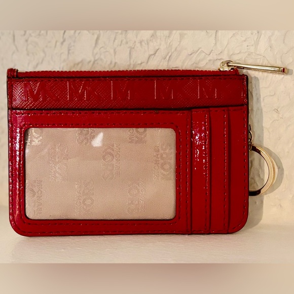 Michael Kors Small Jet Set Travel Pouch with ID Window | Embossed Red MK - Picture 2 of 4